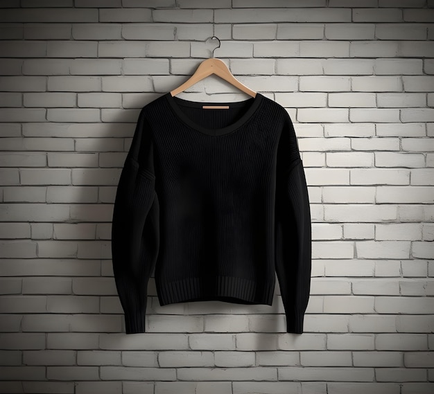 Black sweater Mockup With brick Background ai generate