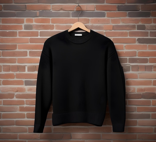 Foto pullover nero mockup con mattoni sfondio ai generare