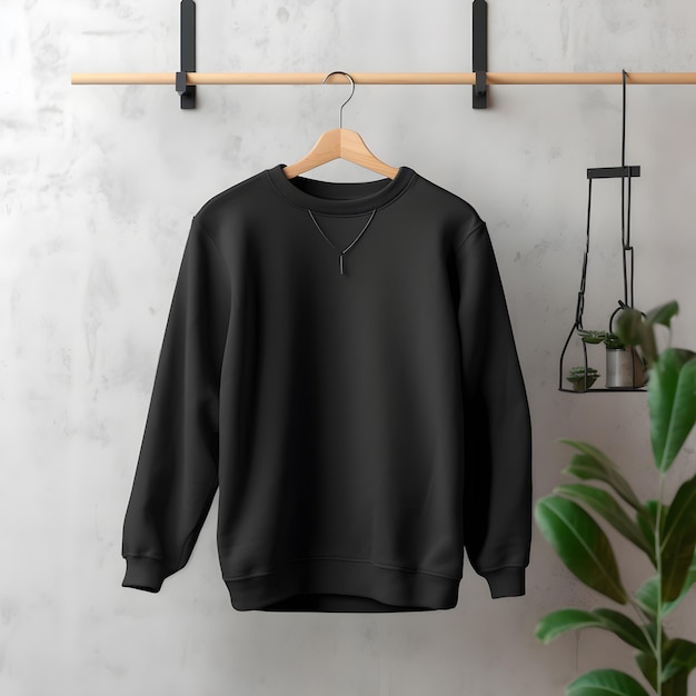 black sweatshirt mockup on clothes hanger bella canvas mock up in minimal style