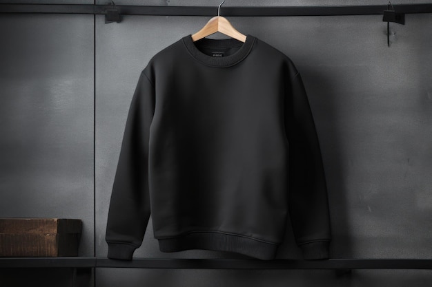 壁に掛かっている黒いスウェットシャツと黒いセーター。