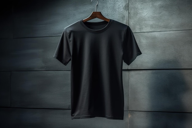 Black t - shirt hanging on a hanger