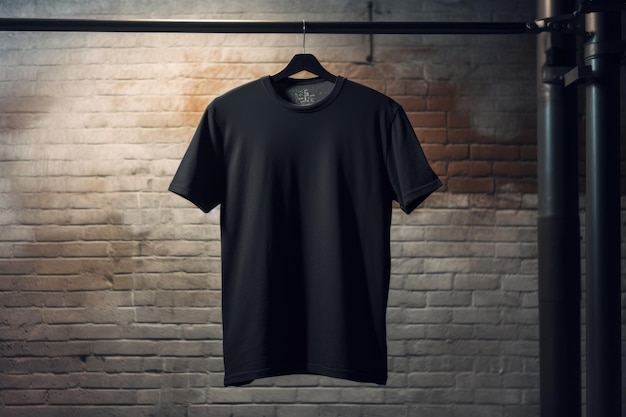 A black t - shirt hanging on a wall