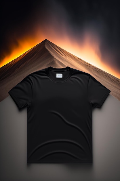 A black t - shirt is laying on a fireplace with a book in the background.