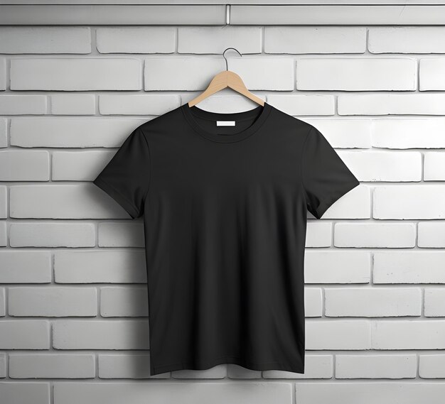 Black t shirt mockup with brick background ai generate