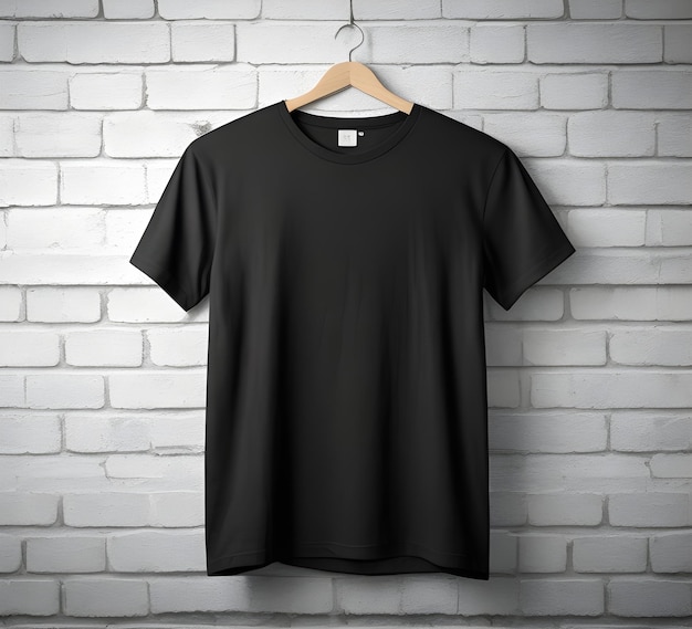 Black t shirt mockup with brick background ai generate