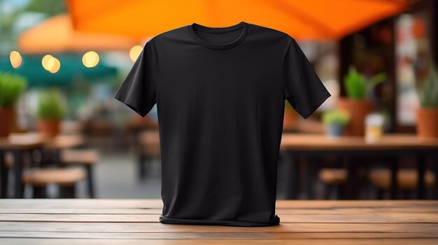 Black t shirt on the table for mockup blank t shirt