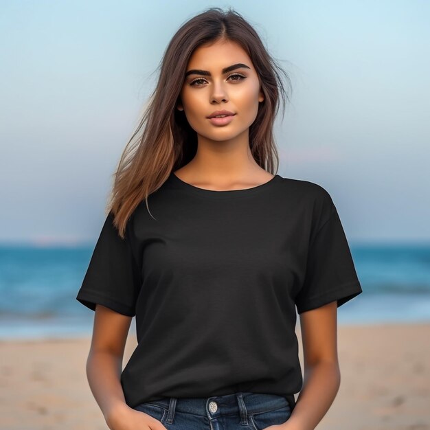 Black t - shirt with a blue sky background