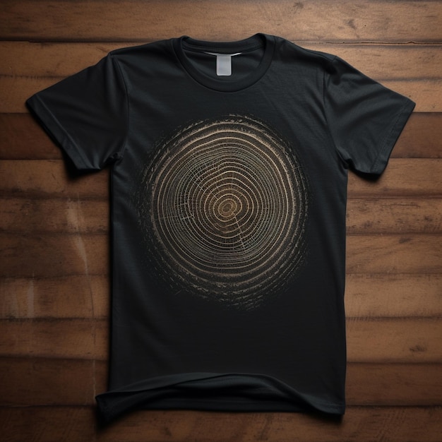 A black t - shirt with a circle on it that says the word tree on it.