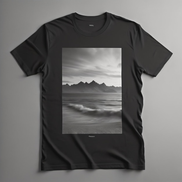 a black t - shirt with a picture of a mountain on it