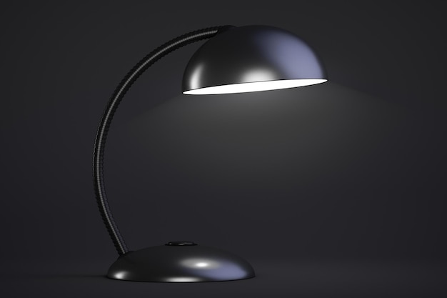 The black table lamp is on Dark background