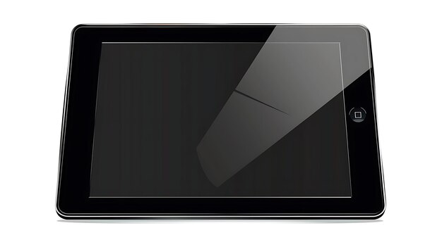 Photo black tablet with a blank screen the tablet is placed on a white surface the tablet is in landscape orientation the tablet is turned off