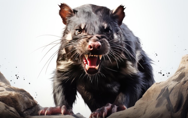 Black Tasmanian Devil Roaring Isolated on White Background