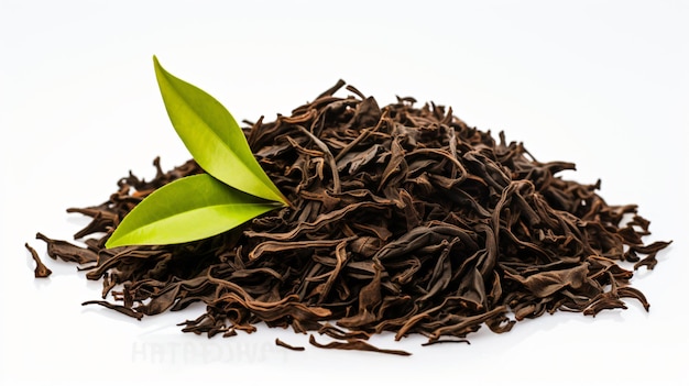 Black tea leaf isolated on white background