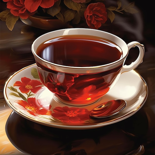 Black tea realistic lighting on a bright background realistic lighting side view