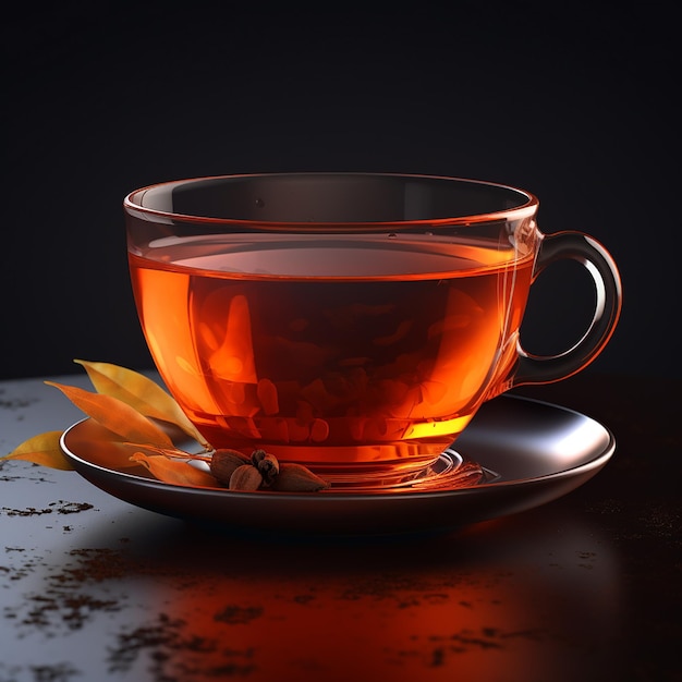 Black tea realistic lighting On a bright Background realistic lighting side view