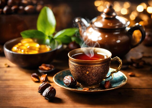 Black tea with dates for Ramadan iftar time