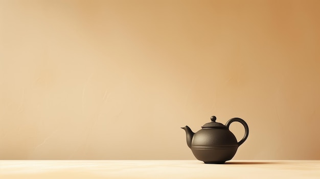 Black teapot on a beige background