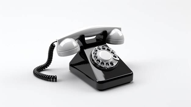a black telephone with a silver dial and a black cord.