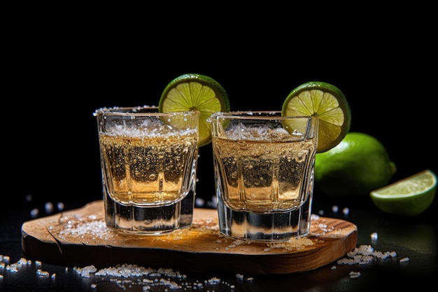 Black tequila shots with lime and salt