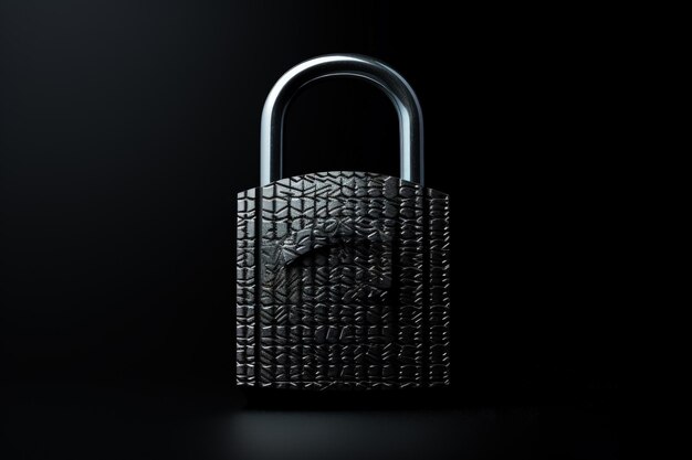 Black textured background with steel padlock