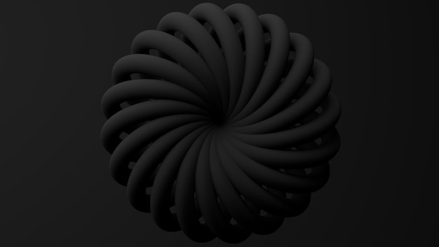 Black textured circle shape. Abstract monochrome illustration, 3d render.