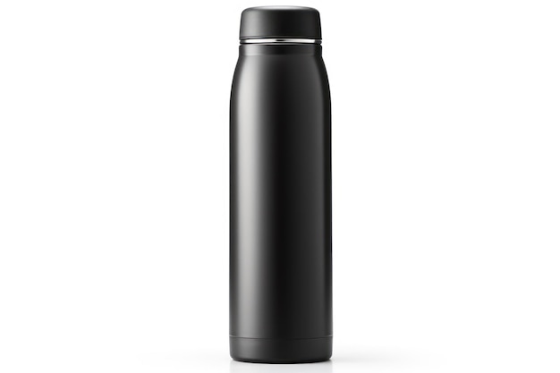 Black thermos bottle isolated on white background