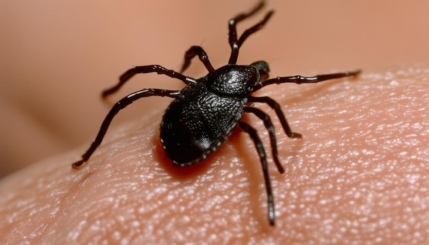 Photo a black tick on a persons skin