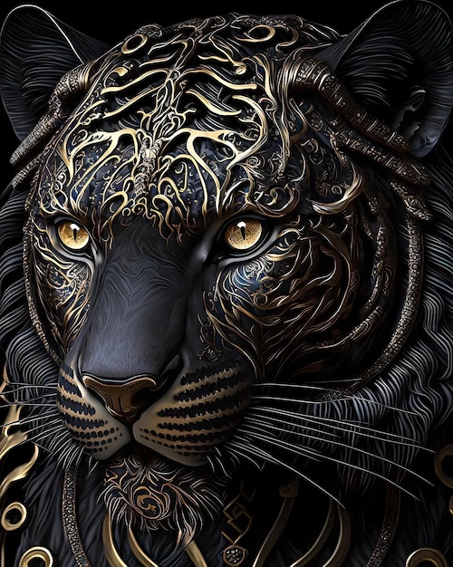 A black tiger with gold eyes