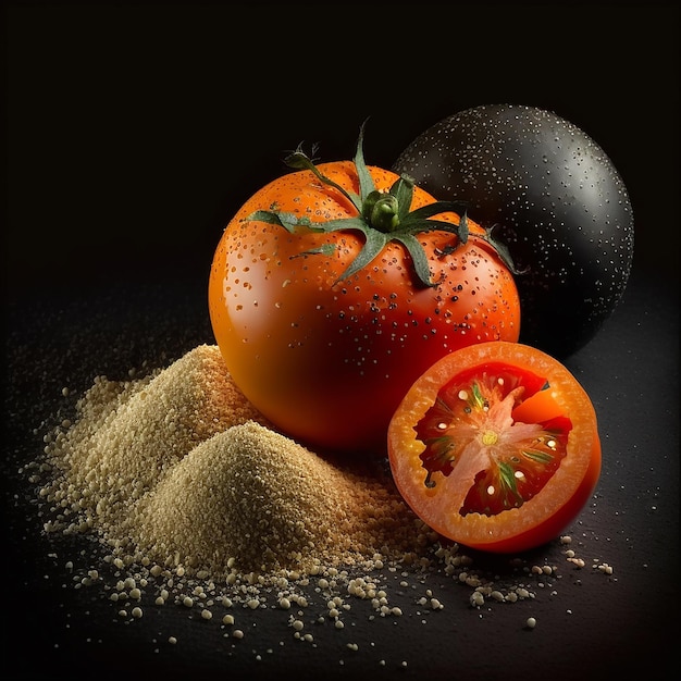 A black tomato and some sand that has been sanded.