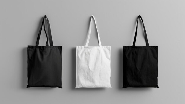 Photo black tote bag mockup for advertising clean up high view of blank canvas bag perfect for