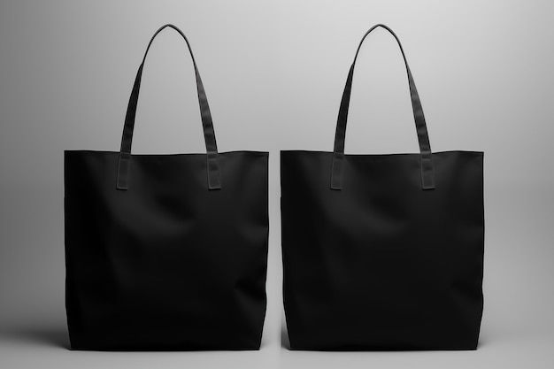 Photo black tote bag mockup on a gray background