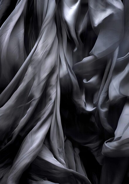 Black transparent background of flowing fabric in the style of monochrome colors Ai generative art