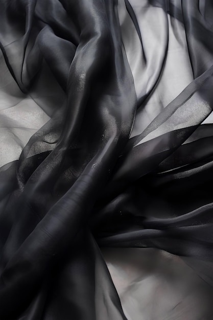 Black transparent background of flowing fabric in the style of monochrome colors Ai generative art