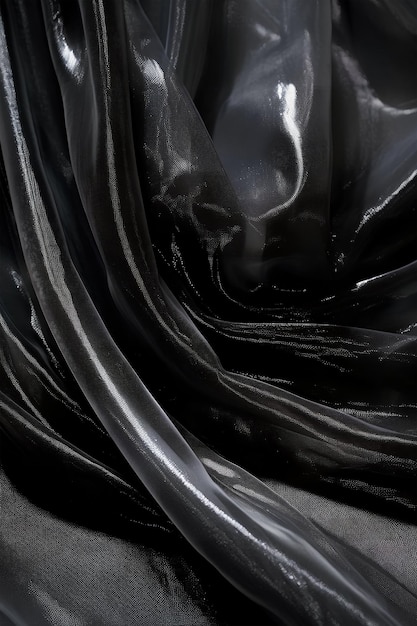 Black transparent background of flowing fabric in the style of monochrome colors Ai generative art