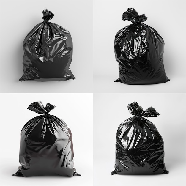 black trash bag on white background