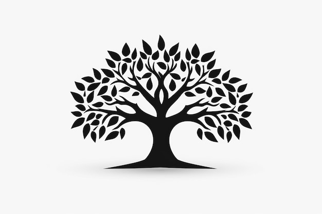 Black Tree Silhouette with Leaves Icon on a White Background
