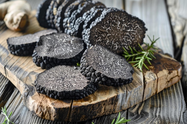 Black truffles on the cutting board