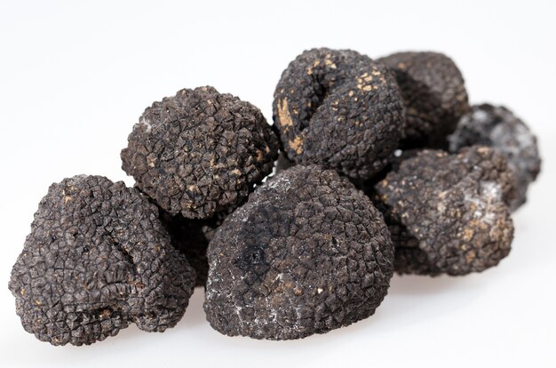 Black truffles isolated on a white background.