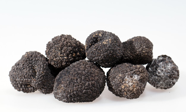 Black truffles isolated on a white background.