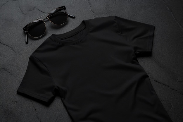 Black tshirt on black background Mockup for design