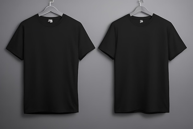 Photo black tshirt design mockup and grey background and black tshirt mockup images