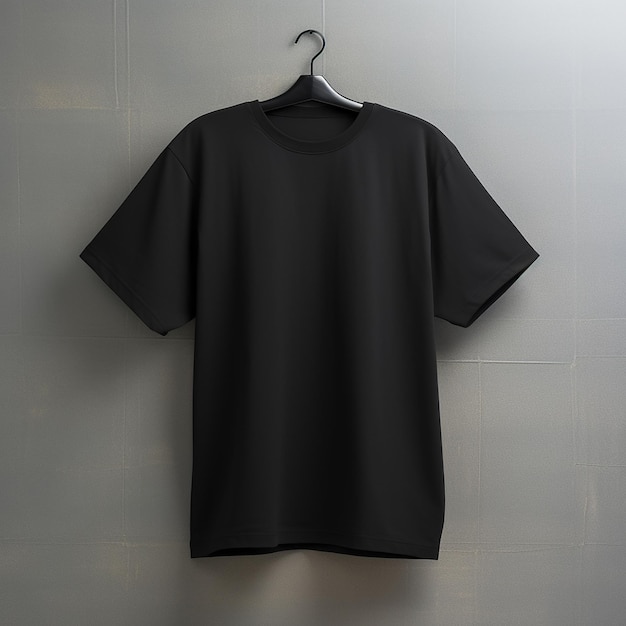 black tshirt on a hanger front view mockup style