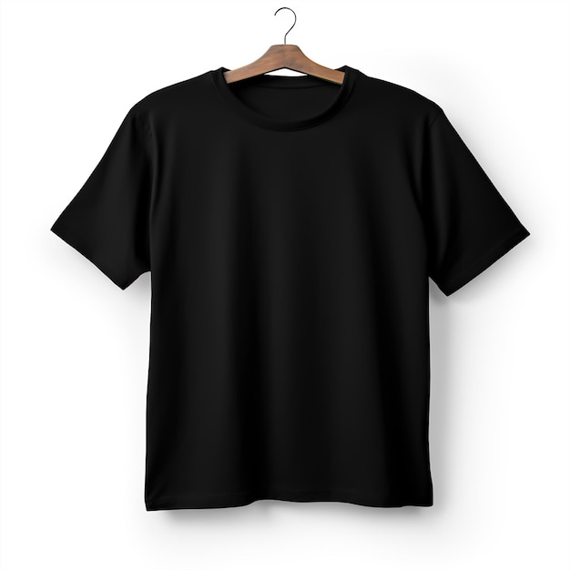 Black tshirt on a hanger on a white background