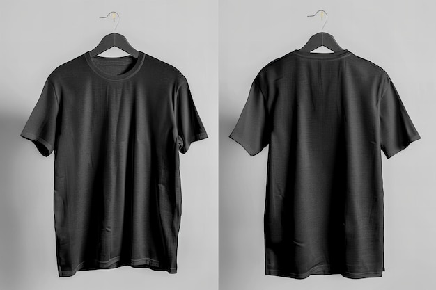 ハンガーに掛かっている黒いTシャツのモックアップ