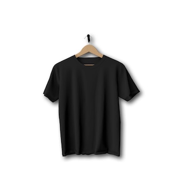 Premium Photo | Black tshirt mock up hanging against a plain background ...