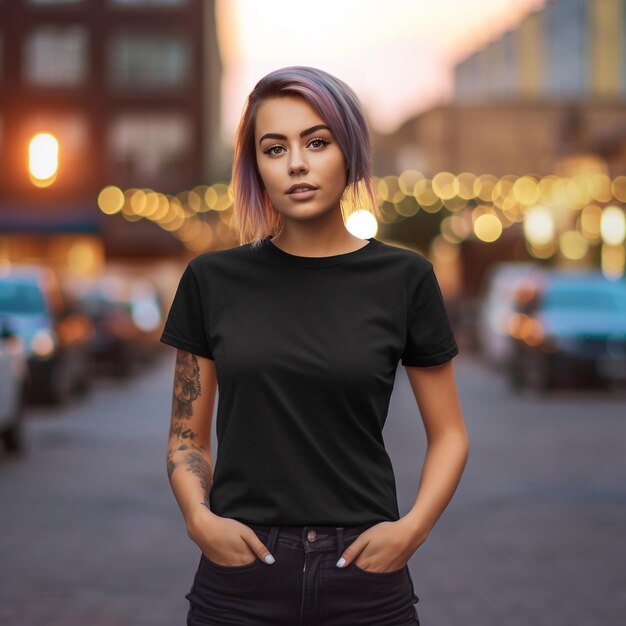 Photo black tshirt mockup female model photo