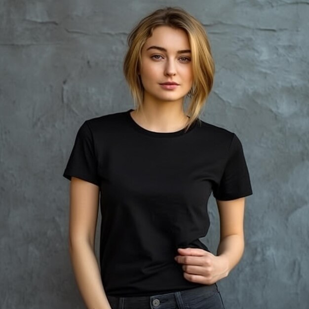 Photo black tshirt mockup female model photo