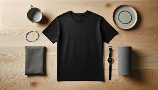 Black Tshirt Mockup with empty space view from above