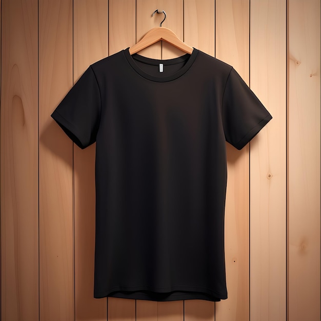 Black TShirt Mockup With Wooden Background Ai Generative