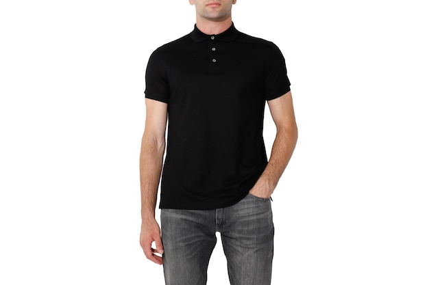 Black tshirt on two sides on a man layout isolated on a white background copy space